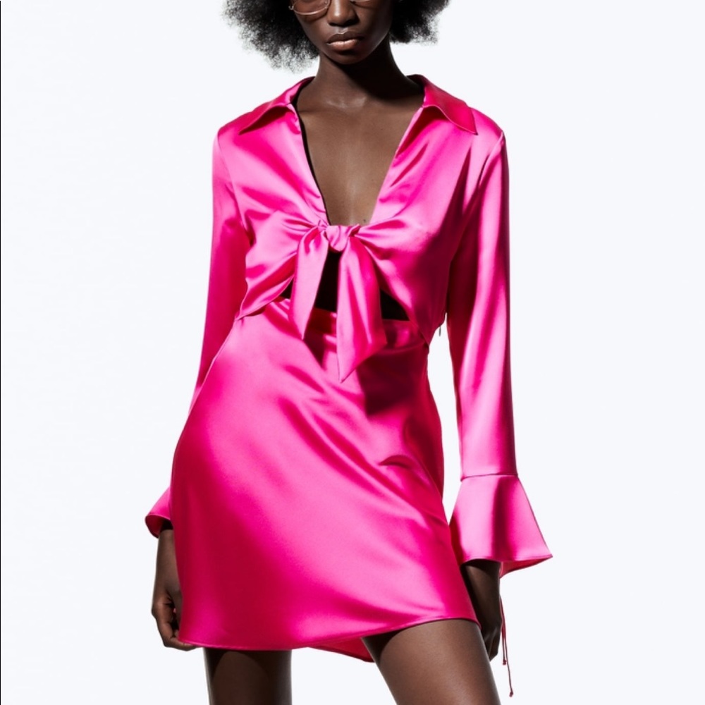 Zara Satin Effect Mini Dress NWT Fuchsia